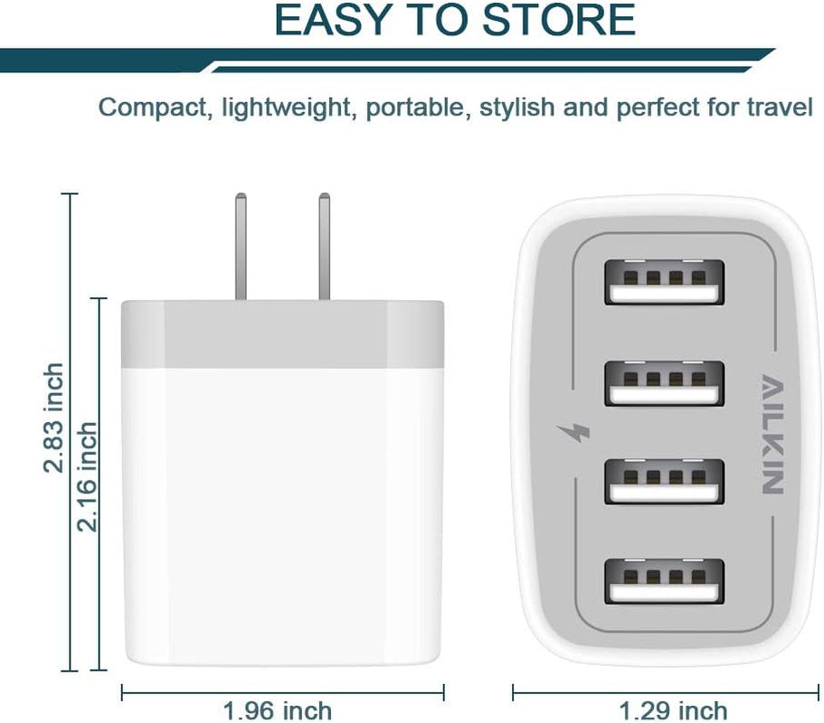 USB Charger Adapter, 2-Pack  4.8A 4-Muti Port Phone Wall Plug Fast Charging Block Box for Iphone 15 14 13 12 Pro Max 11 SE 10 XR XS X 8 7, Samsung Galaxy, Moto, LG, Pixel, Power Cube Base Brick