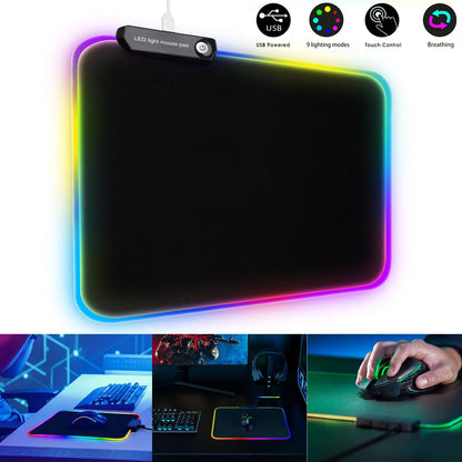 RGB Large Gaming Mouse Pad,  Extended Thick LED Keyboard Pad with 9 Lighting Modes, Anti-Slip Waterproof Oversized Computer Mouse Pad Mat, Xl/9.8X11.8Inch, Black